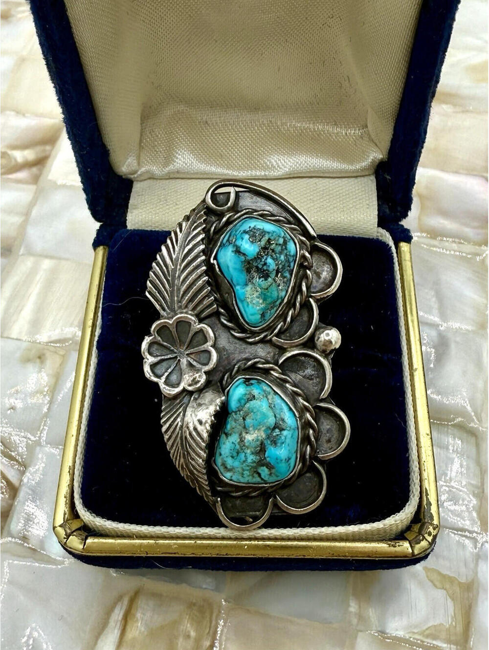 Turquoise Signet Ring Native American Navajo Sterling Silver 925 Size 5.5 Signed